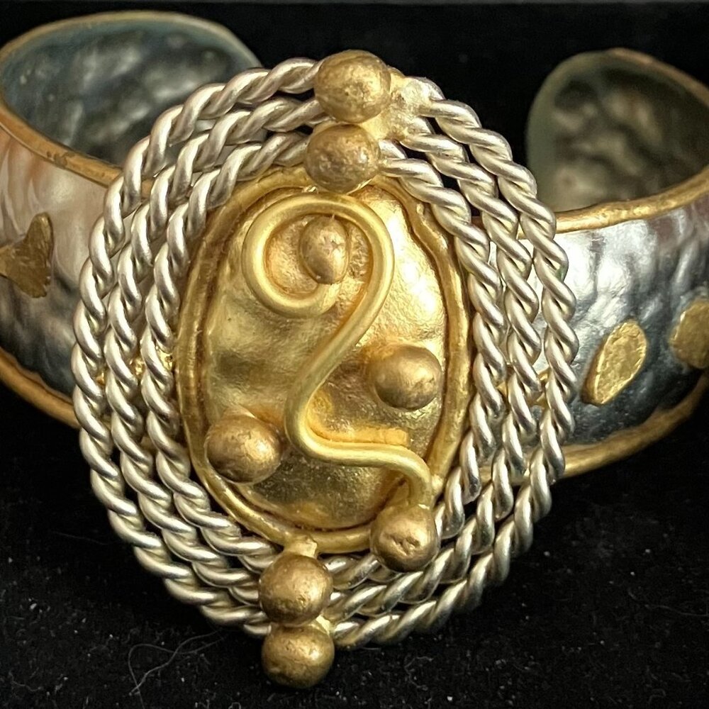 Artisan Hammered Mixed Metals Flexible Cuff Bracelet Handcrafted in Mexico NWT